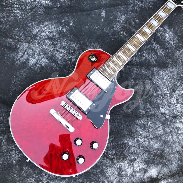 

grote red flower burst electric guitar solid mahogany body electric guitarra with harewares