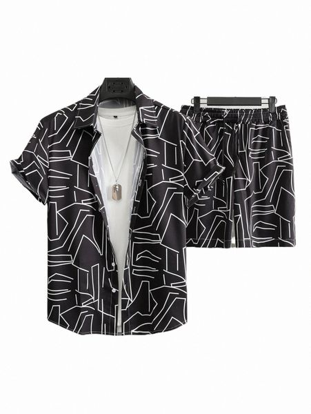 

men geo print shirt & shorts without tee r3cj#, Gray