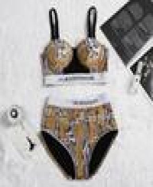 

b039s check steel plate with letter split high waist bikini women039s swimsuit