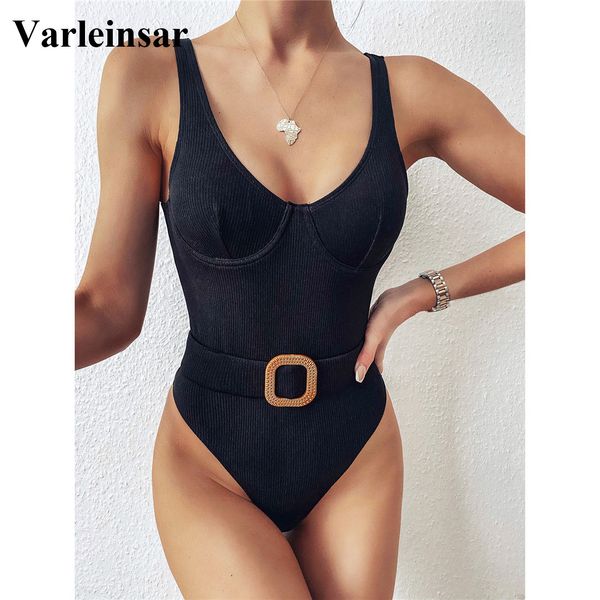 

new 2022 push up women swimwear one piece swimsuit female 2 colors high cut bather with belt bathing suit swim lady v2084, White;black