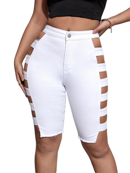 

sxy ladder cut side raw hem bermuda denim shorts 19gt#, White;black