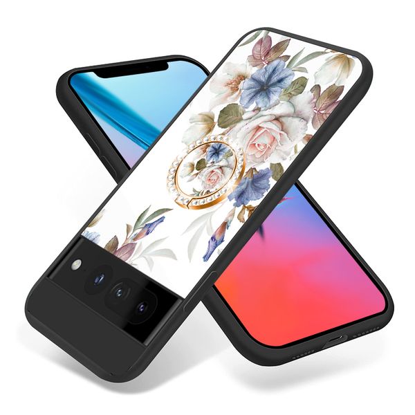 Custodie in vetro temperato sottile con fiore per Google Pixel 7 Pro 7A 6A 8 6 5A 5 4 XL 3 anello cavalletto copertura posteriore rigida al tocco liscio