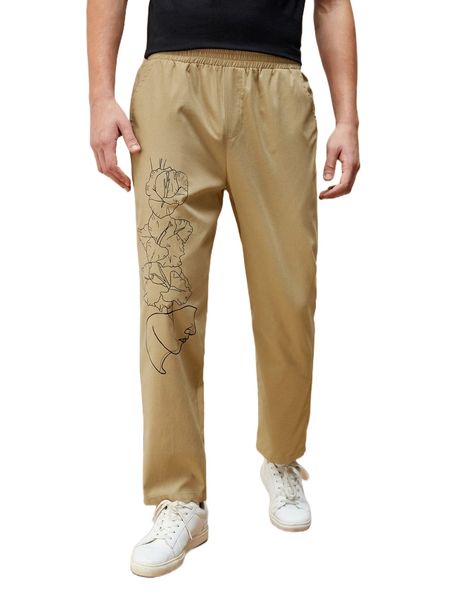 

x amv men figure graphic elastic waist straight pants j9s7#, Black
