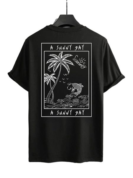 

men coconut tree & letter graphic tee 572n#, White;black