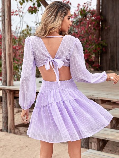 

swiss dot tie back a-line dress b3gi#, Black;gray