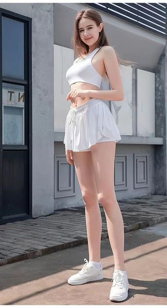 

2022 fashion yoga sports shorts running fitness skirt pants anti light fake two loose pockets, White;black
