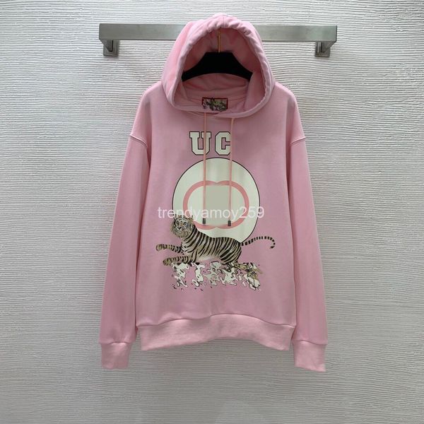 

women's hoodies & sweatshirts european tiger circle letter printed pattern casual loose hooded sweater without velvet inside, Black