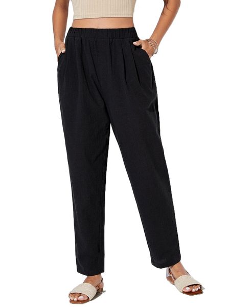 

solid slant pocket pants j3nx#, Black;white