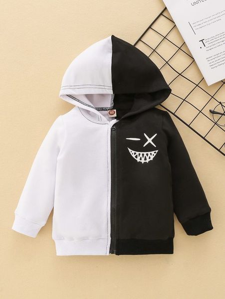

baby two tone expression print hoodie she, Black