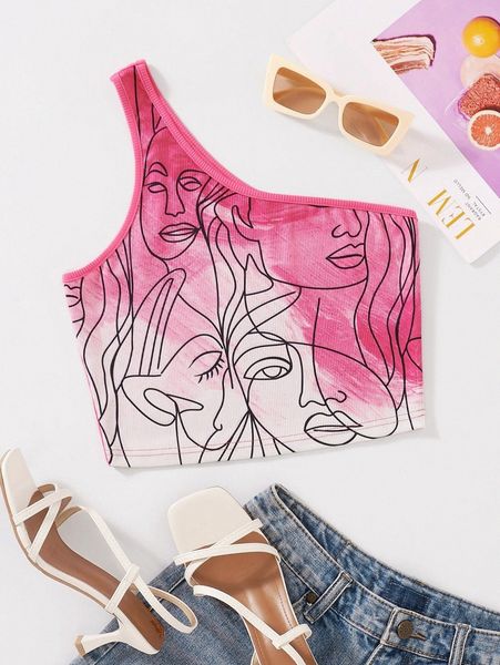 

figure graphic one shoulder b8nl#, White