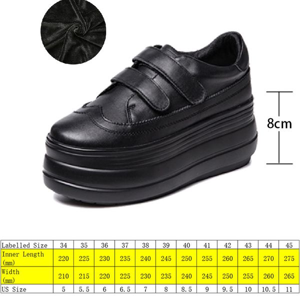 

genuine leather women casual shoes hook loop platform wedge women fashion sneakers spring autumn warm fur winter shoes, Black;yellow