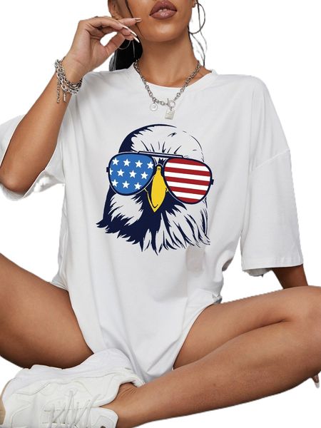 

americana and eagle print drop shoulder tee r3vi#, White