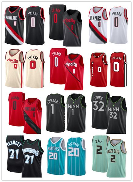 

2022 portlands charlottes hornet trail minnesotas timberwolve blazer mens basketball jersey lamelo 2 ball damian 0 lillard s-2xl anthony hig, Black;red