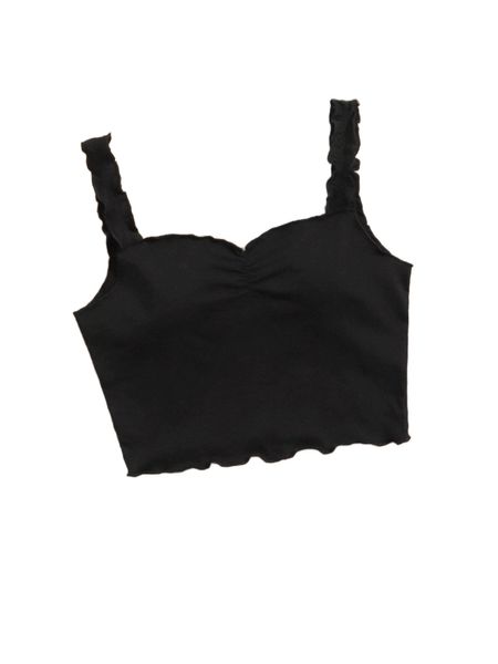 

plus ruched bust lettuce trim crop tank 194w#, Black