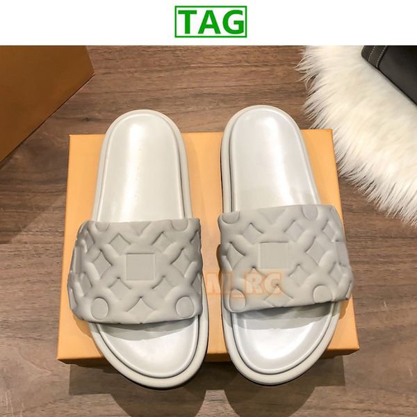 

2023 luxury slippers sandals women pool pillow comfort embossed mules sliders men womens designer slides ivory copper pink beige cargo khaki, Black