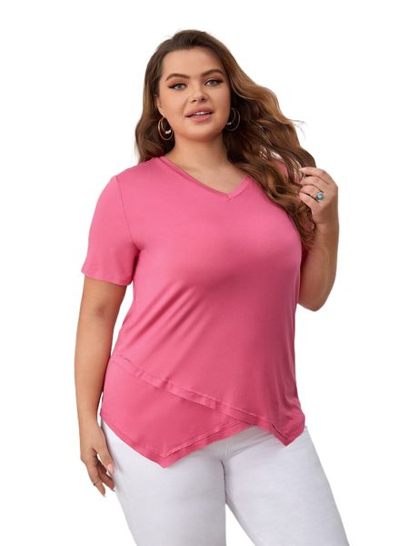 

emery rose plus asymmetric hem solid tee i3qb#, Black