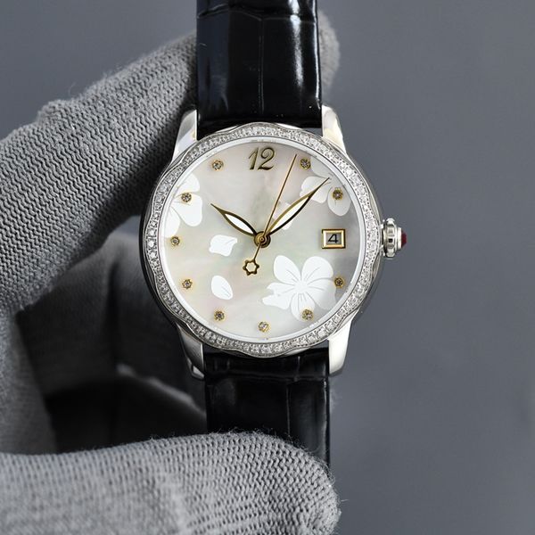 

women's mechanical watch 8215 movement leather band dial design style simple fashion generous waterproof depth 50 meters sapphire diamo, Slivery;brown