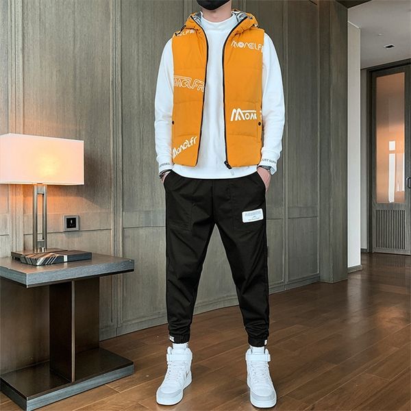 

winter warm tracksuit men 3 pieces set hooded fleece vest hoodie pants autumn mens casual track suit 2020 print sportswear coat lj201125, Gray