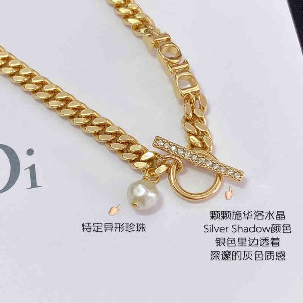 

letter long round buckle shaped pearl necklace women's geometric clavicle chain us design jewelry, Black