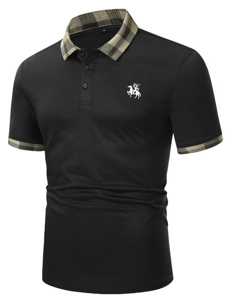 

men plaid & horse print polo shirt h39e#, White;black