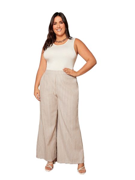 

plus striped wide leg pants y3yr#, Black