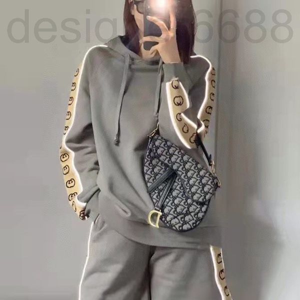 

women's hoodies & sweatshirts designer chaopai gu family's autumn and winter side spell letter webbing loose leisure hooded terry, Black