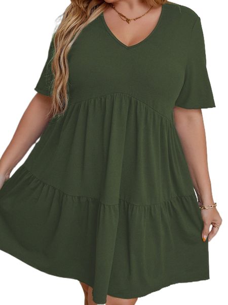 

plus ruffle hem smock dress n8e8#, Black