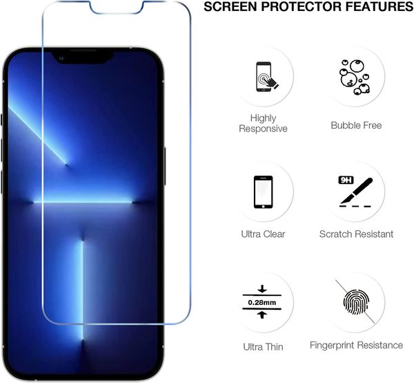 

hd clear screen protector for iphone 14 plus pro max 9h hardness bubble tempered glass with package