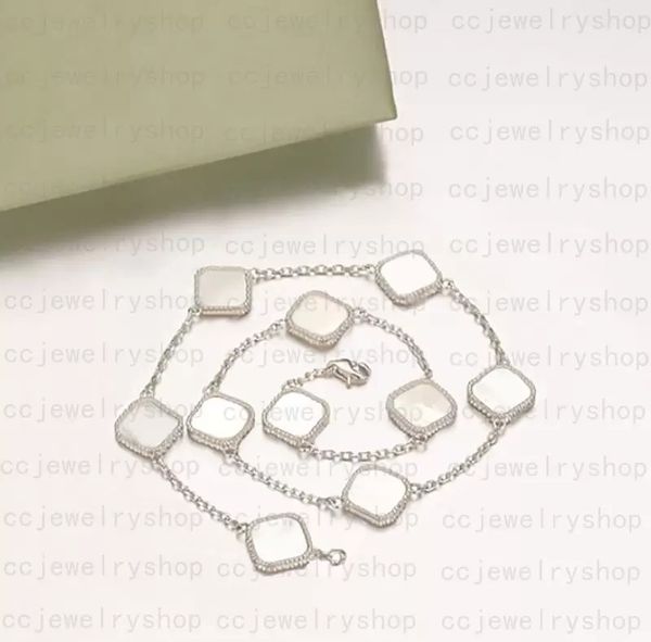 

45cm-fashion classic designer four leaf clover charms necklace ten 10 flowers pendant mother-of-pearl for women&girl valentine's mother, Silver