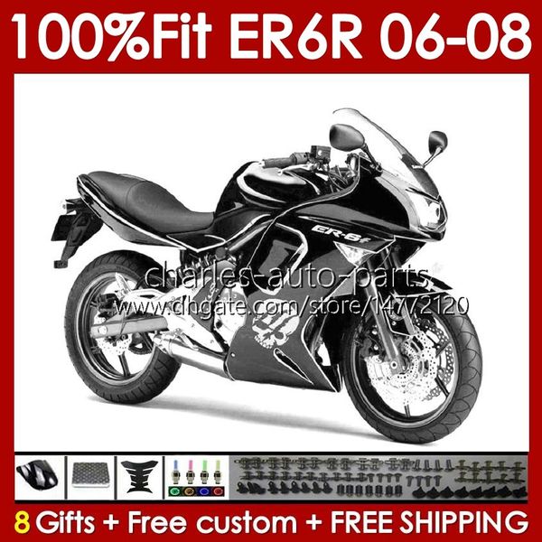 Kawasaki için OEM Fairings Kiti ER6 650 R ER 6 F 650R Kafatası gümüşi ER6F 06 07 08 Vücut 139no.61 650-r er 6f er-6f 2006 2007 2008 650R-ER6F 06-08 Enjeksiyon Kalıp gövdesi