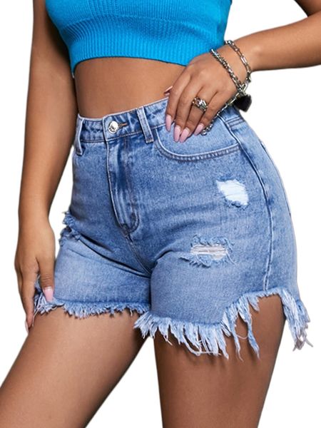 

high waist ripped raw hem denim shorts a0bj#, White;black