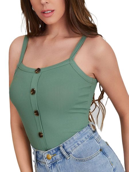 

ribbed knit fake button cami v39o#, White