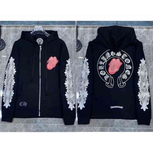 

fashion loose men's luxury jackets designer brand hoodies horseshoe cross print ch men zipper sweatshirts women coat casual pullover h, Black;brown