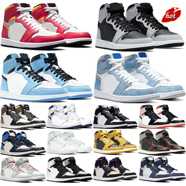 

basketball shoes 1s light fusion red 1 hyper royal university blue shadow 2.0 dark mocha silver toe pollen mens outdoor sports trainer, Black