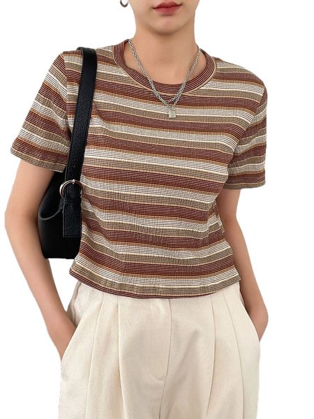 

dazy striped round neck crop tee c0fo#, White