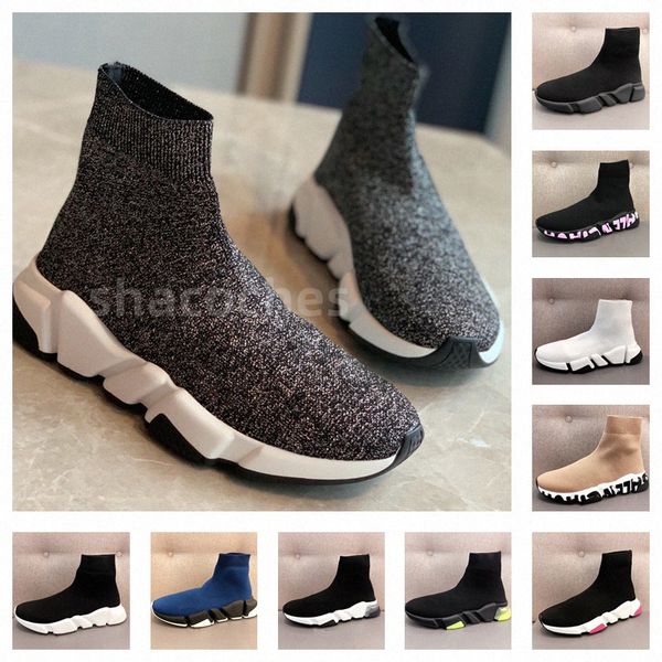 

designer socks casual shoes platform mens shiny knit speed 2.0 trainer runner sneaker sock shoe master embossed sneakers balencaigas women s, Black