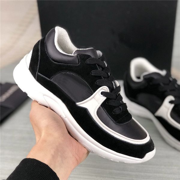 

designer women calfskin casual shoes reflective vintage suede leather trainers fashion stylist patchwork leisure platform print sneakers u8p, Black