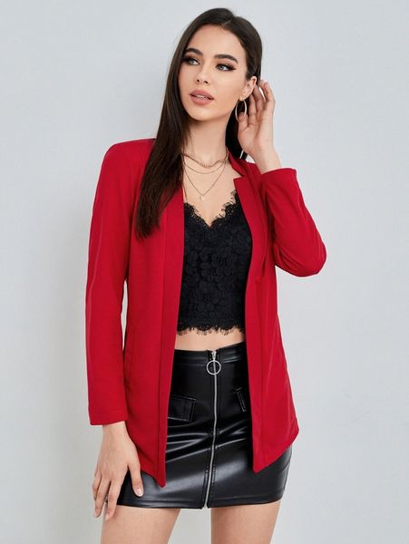 

solid notched open front blazer l9xn#, White