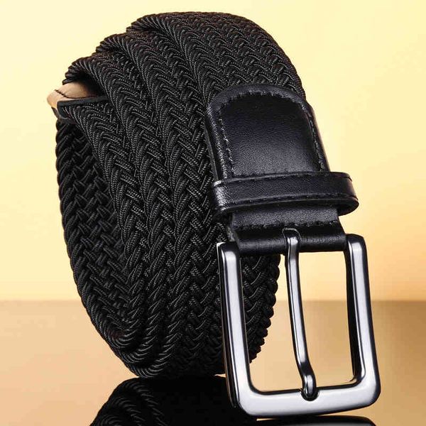 

high end busins woven men's belt golf elastic woven canvas belt, Black;brown