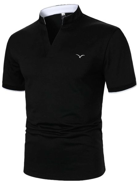 

men seagull embroidery contrast trim polo shirt p0q0#, White;black