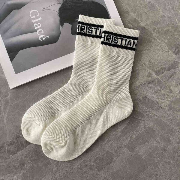 

womens fashion hosierys classic brand thin cotton mesh knitted socks middle ancient sock fishing net hollowed spring summer letter short tub, Black;white