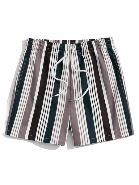 

men colorful striped drawstring waist shorts h4md#, White;black