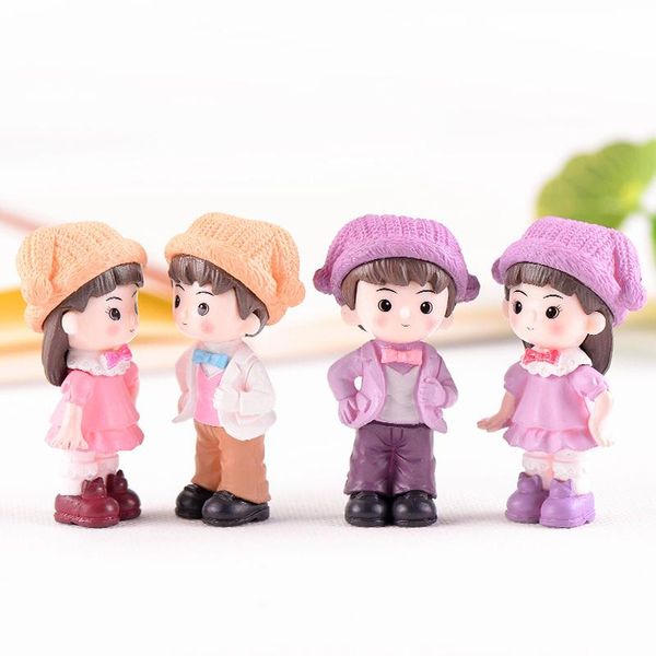 Dekorative Objekte Figuren 4 Stück Hut Mädchen Junge Liebhaber Hochzeit Puppe Ornament Miniaturen Paar DIY Kuchen Dekor Puppenhaus Heimdekoration Mini