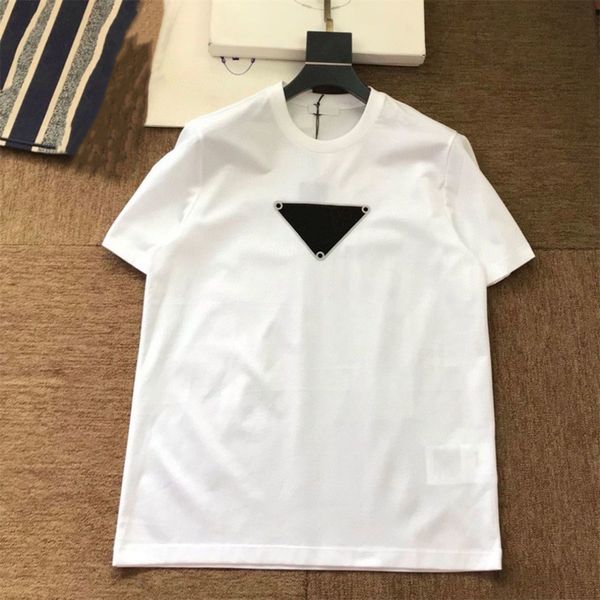 

t men's luxury shirts with big triangle brand p cotton classic short sleeve blouse tees casual t-shirt match crew neck black white tshi, White;black