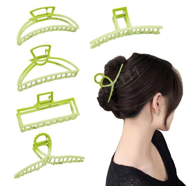 

korean gradient green large hair claw metal hairpin geometry barrette crab hair clips headwear womens girl hair accessories, Slivery;white