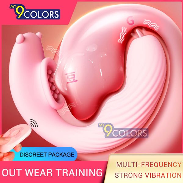 My9Colors Butterfly Dildo Vibrator G-Spot CLITORIS Стимулятор Беспроводной пульт дистанционного управления Малый язык облизывает взрослых сексуальные игрушки