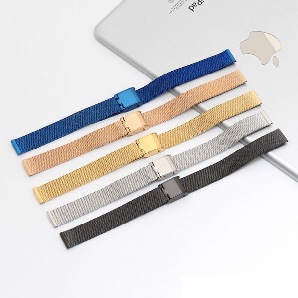 

universal stainless steel metal slim watchband 8mm 10mm 12mm 14mm 16mm 18mm 20mm 22mm 24mm strap milanese bracelet 220617, Black;brown