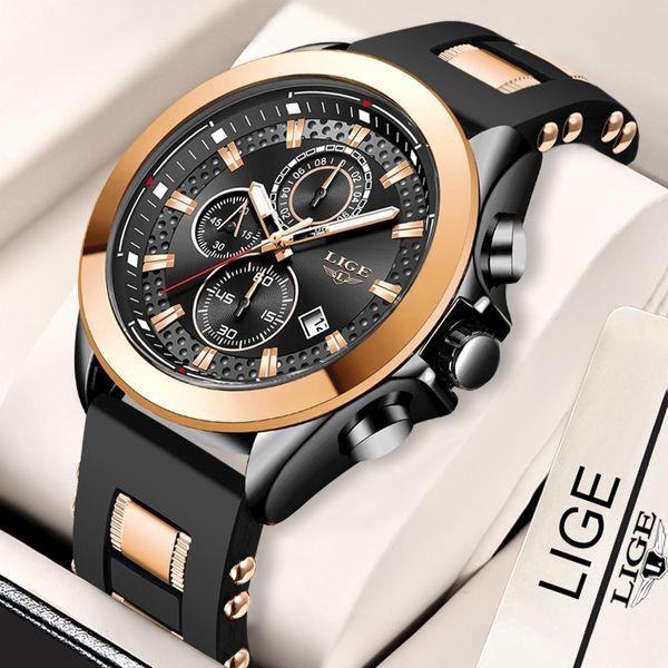 LIGE Sports Mens Top Brand Luxury Orologio da polso al quarzo impermeabile Cronografo militare es per uomo Orologio con data Orologio da uomo