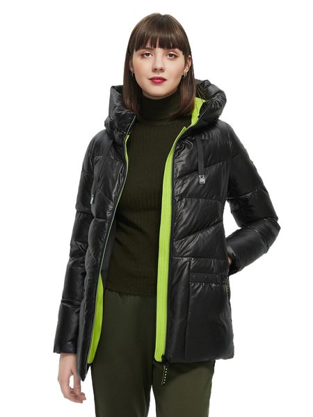

zipper front patch detail buckle strap hooded winter coat a8ok#, Black