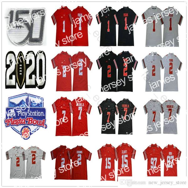 

2022 2021 ncaa ohio state buckeyes justin fields jersey #1 osu 2 chase young jk dobbins elliott bosa teague 150th fiesta bowl football jerse, Black